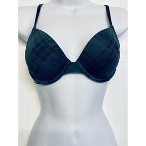 Victoria's Secret PINK Bra 32C Green Plaid Glitter Logo Band T-ShirtLined